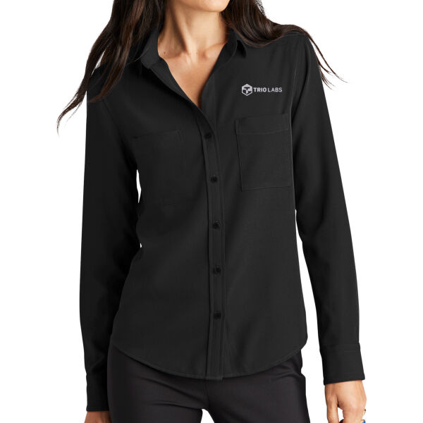 Trio Labs Embroidered - Women's Stretch Crepe Long Sleeve Camp Thumbnail